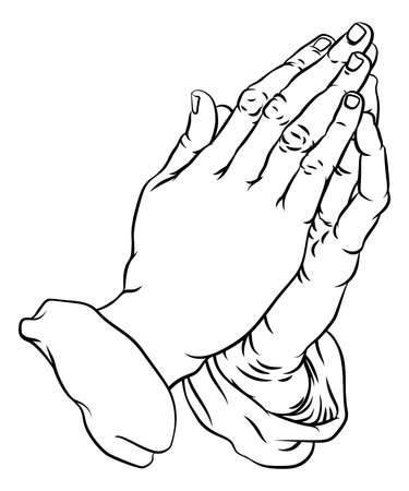 Praying hands in prayer ic book pop art cartoon