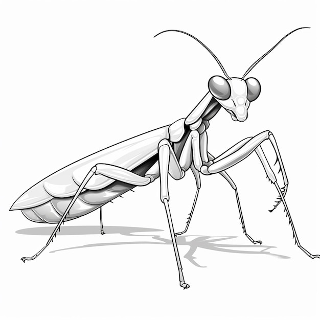 Premium ai image praying mantis cute drawing cute flat coloring book kawaii line art