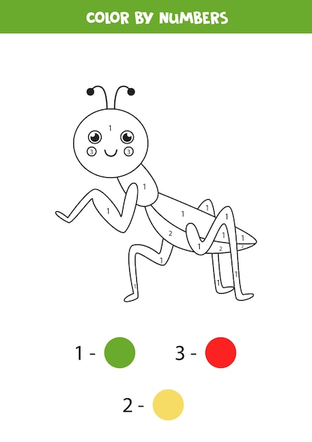 Premium vector coloring page with cute praying mantis color by numbers math game for kids