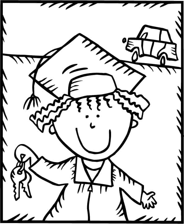 Kid graduation coloring page