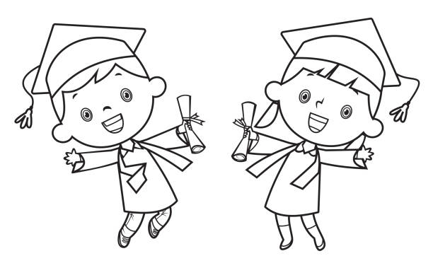 Coloring book happy graduation day stock illustration