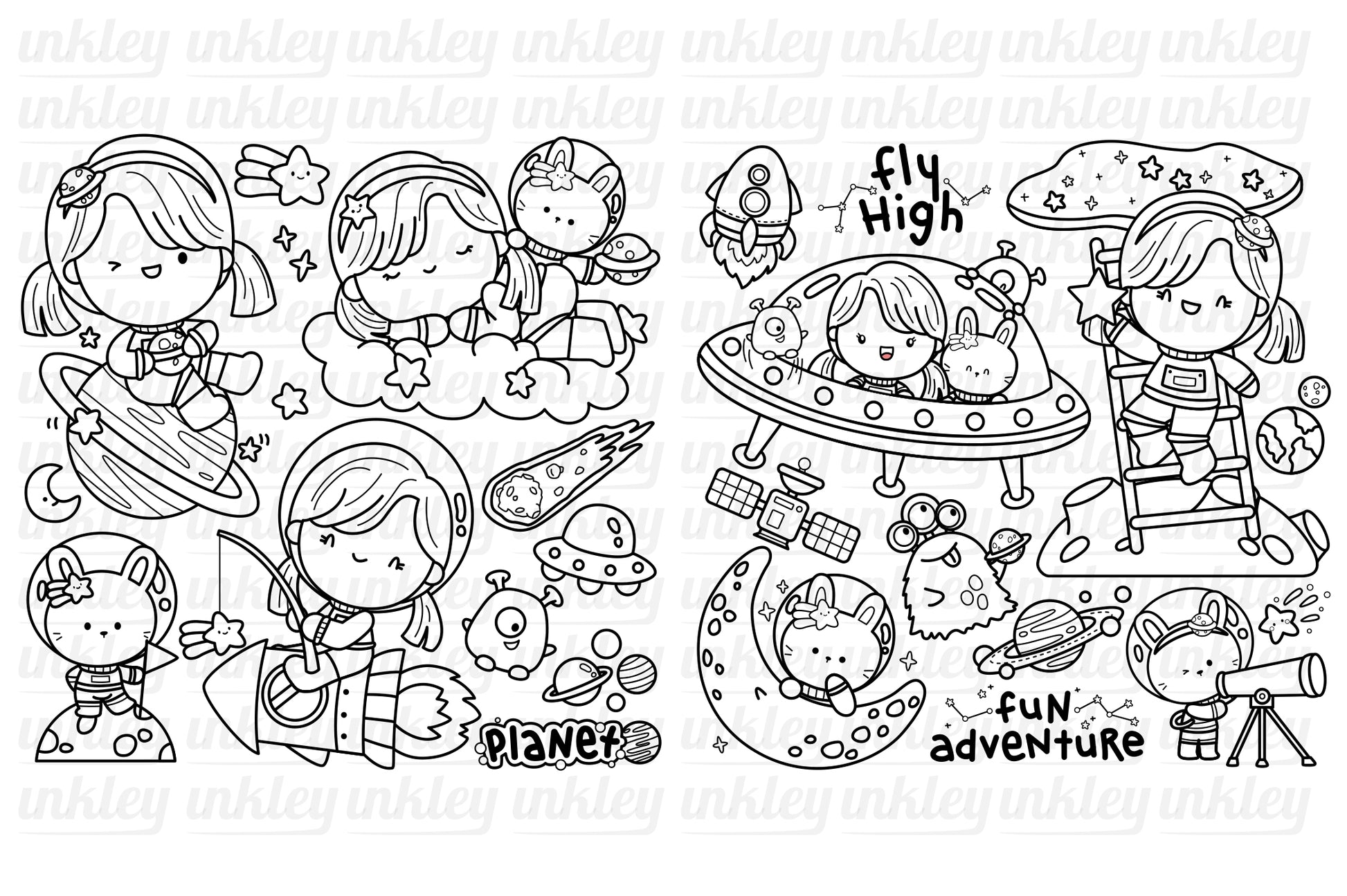 Astronauts girl galaxy and space clipart coloring â studio