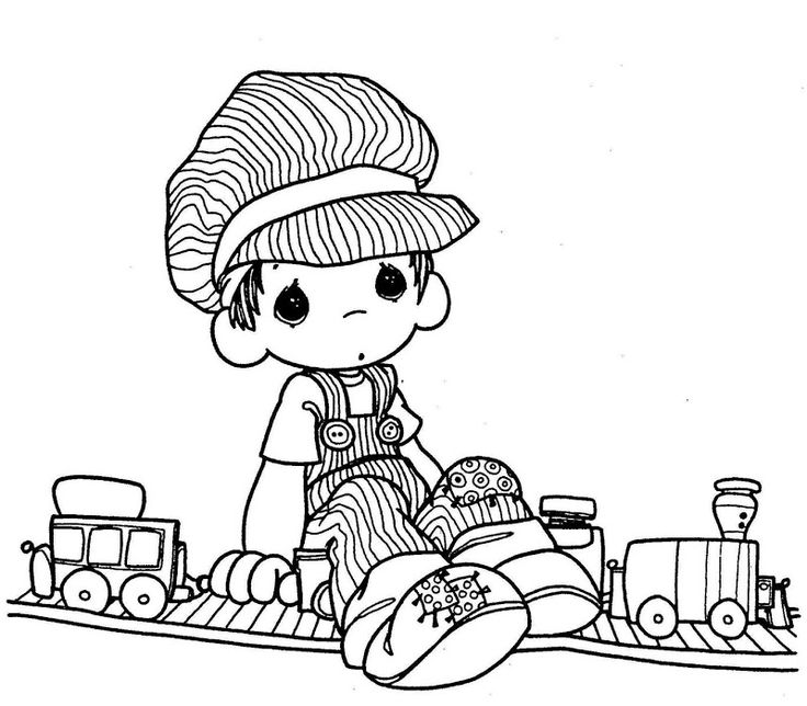Enjoy coloring with precious moments train driver page