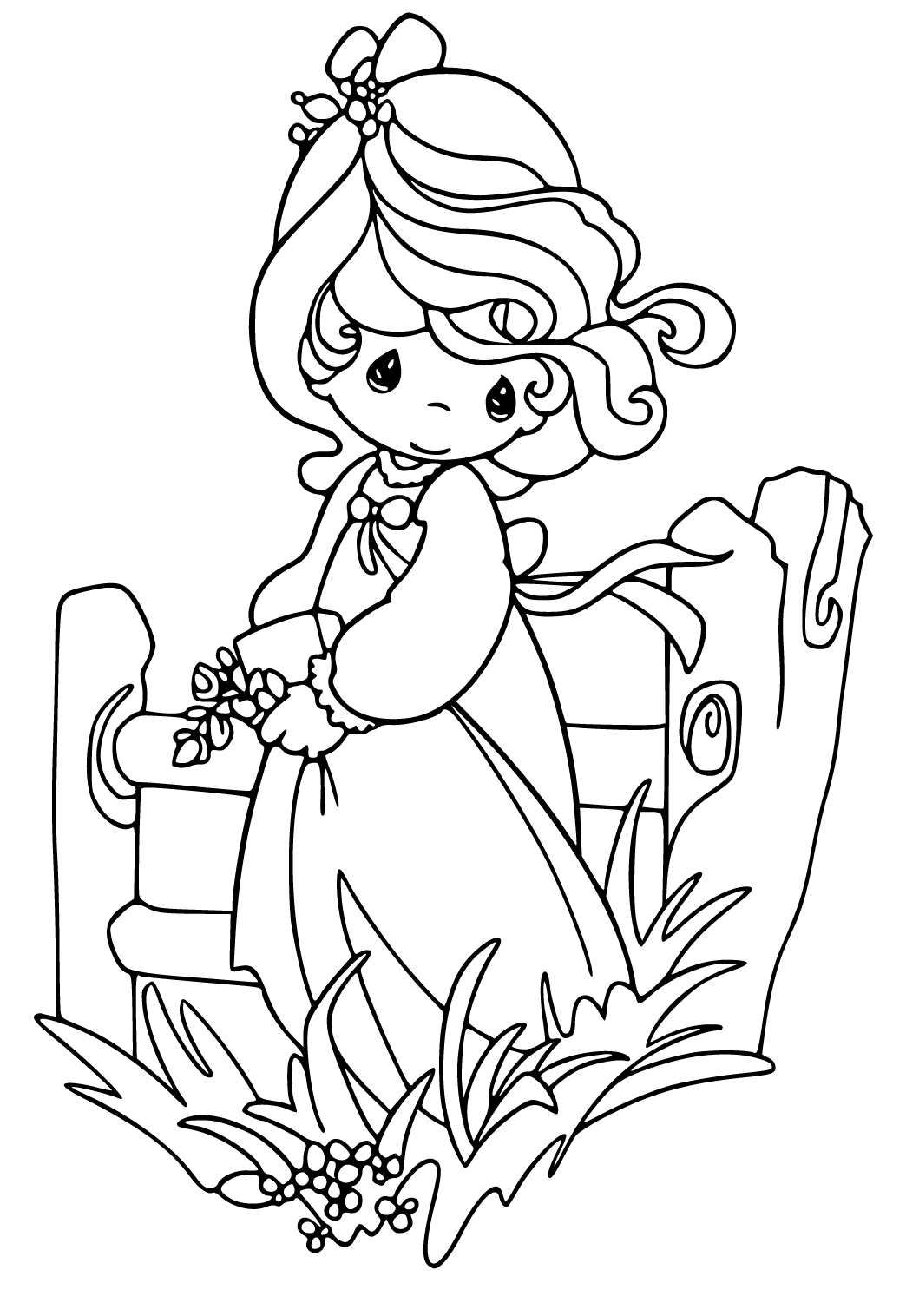 Free printable precious moments bench coloring page for adults and kids