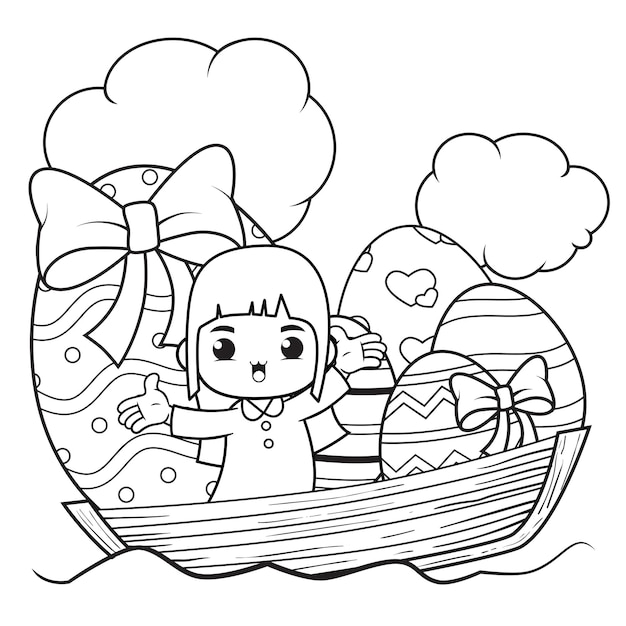 Premium vector coloring page happy easter with cute girl