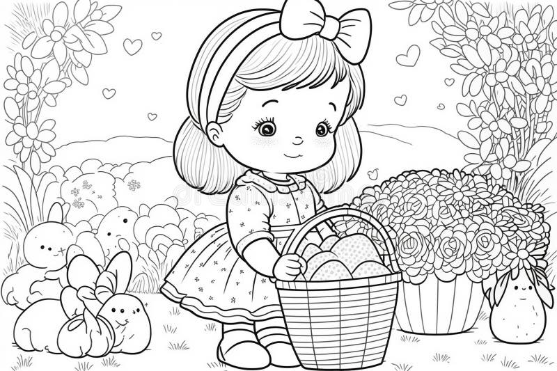 Coloring for kids printable coloring page easter school hobby portrait format drawn bunny eggs white background stock illustration