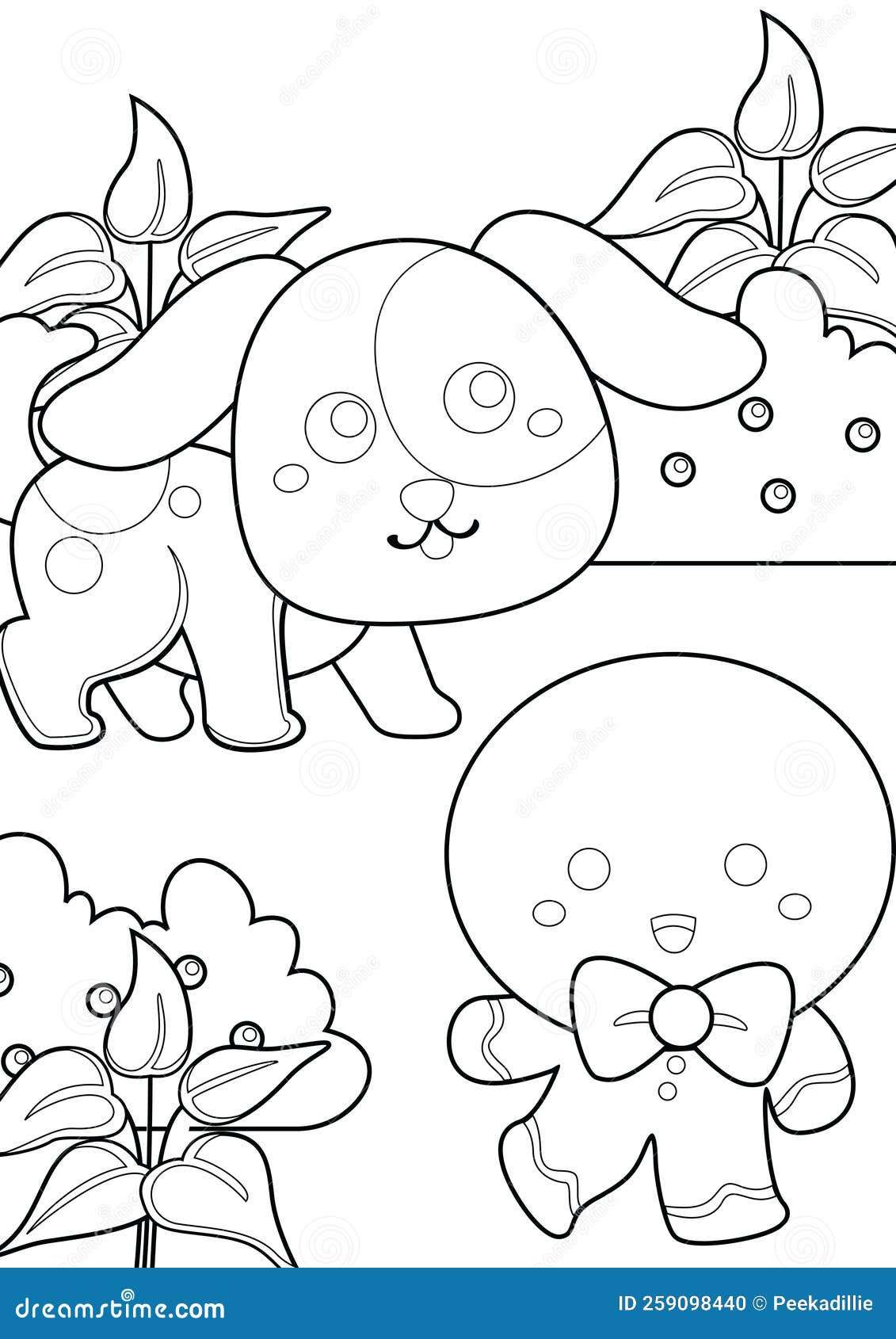 Christmas gingerbread cookies and dog coloring pages a for kids and adult stock illustration