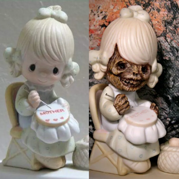 This artist mutates precious moments dolls into scary sculptures