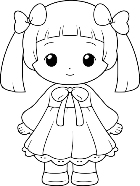Premium vector doll vector illustration black and white outline doll coloring book or page for children