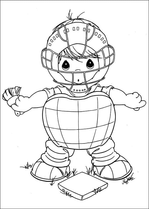 Precious moments boy playing baseball coloring page