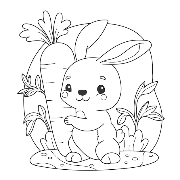 Free vector cute coloring book with bunny