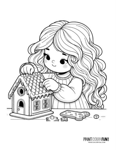 Sweet fun gingerbread house coloring pages for kids at