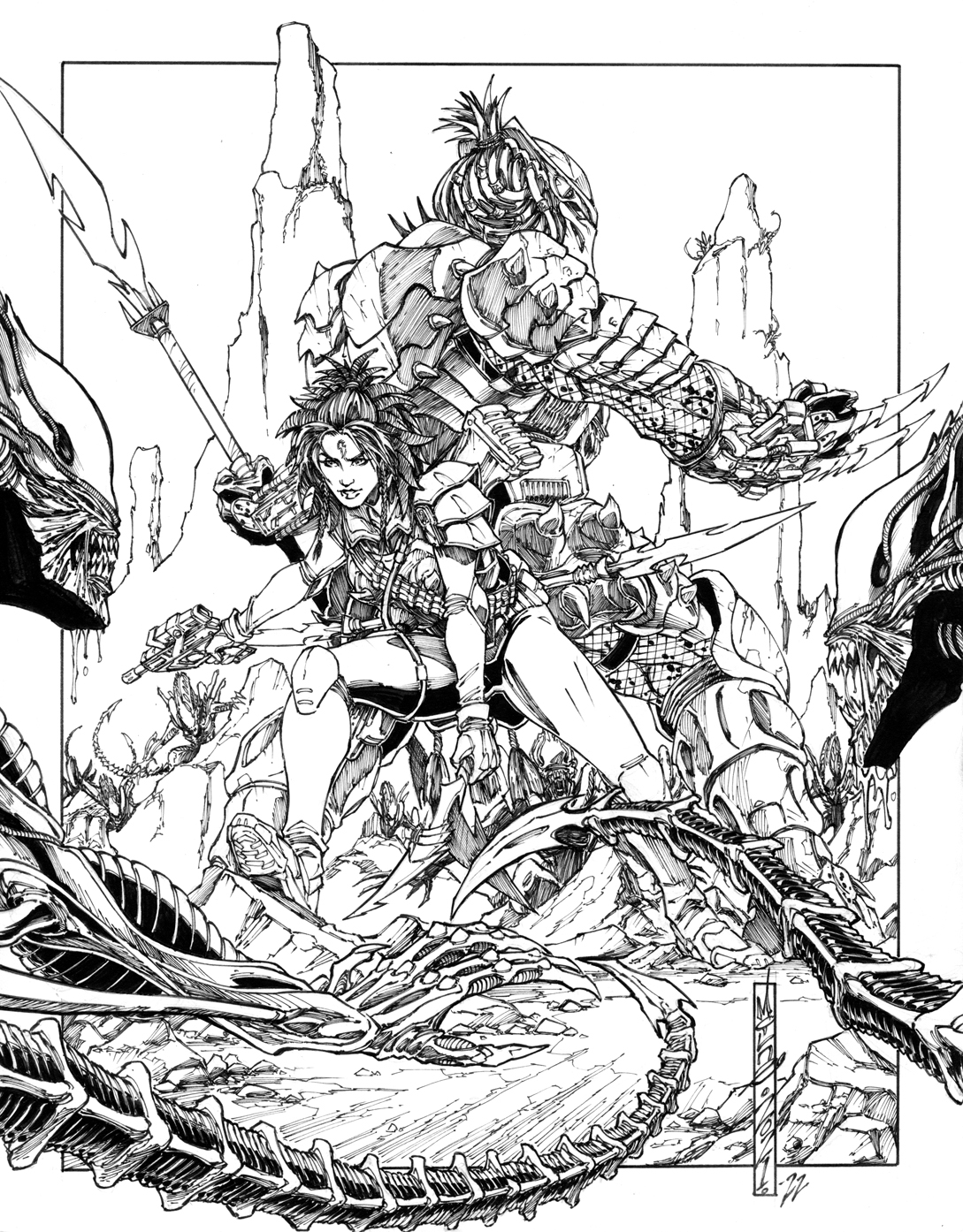 Alex milne on x so i finished all the line art for this aliens vs predator mission i possibly felt like doing more but its going to be colored so i dont