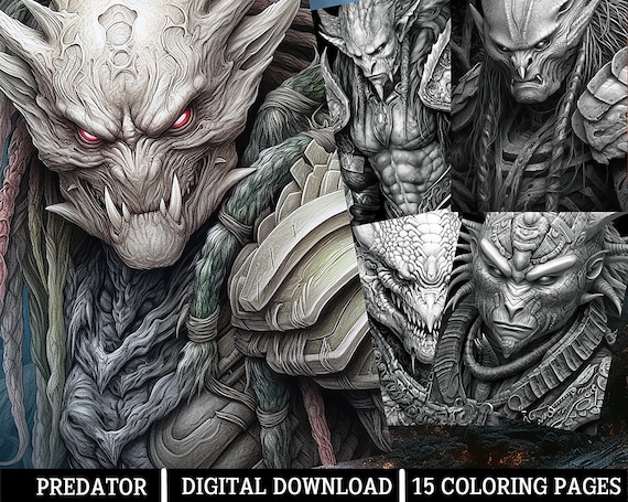 Dread demons coloring pagesfor adults instant download grayscale coloring page printable pngjpeg coloring for adults predator inspired