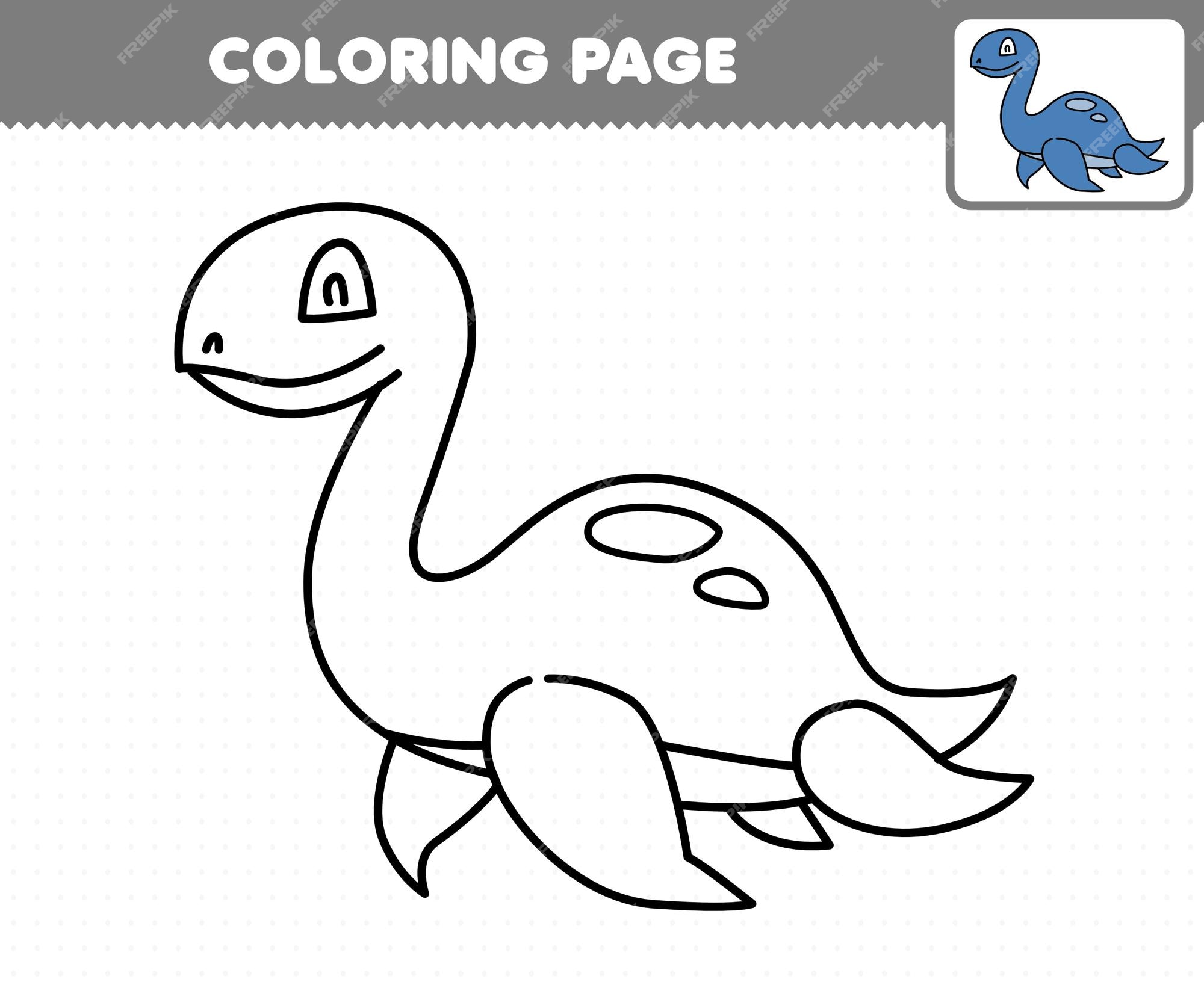 Premium vector education game for children coloring page cartoon prehistoric dinosaur plesiosaur