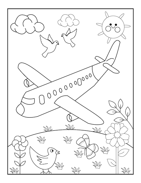 Premium vector airplane coloring pages for kids toddlers vector