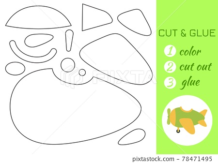 Color cut and glue paper green airplane cut