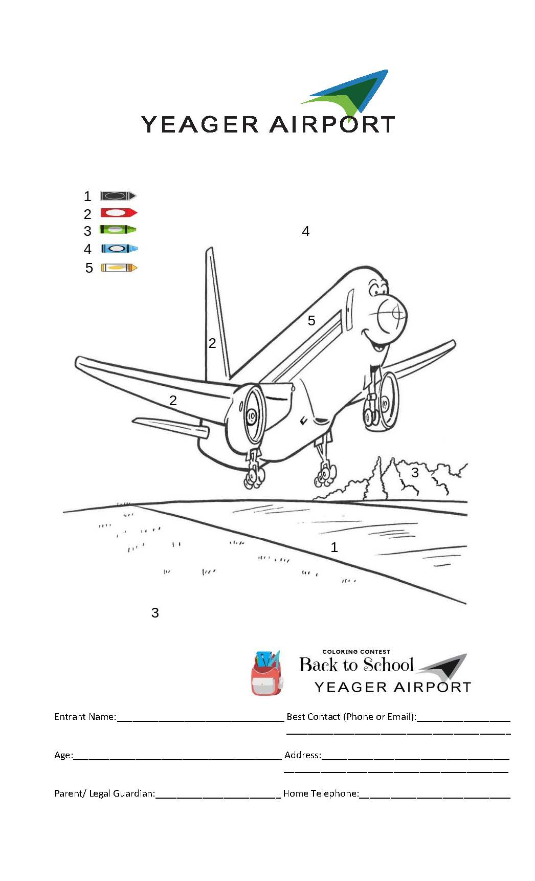 Yeager airport back to school coloring contest