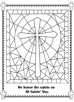 All saints day stained glass cross coloring pages by miss ps prek pups