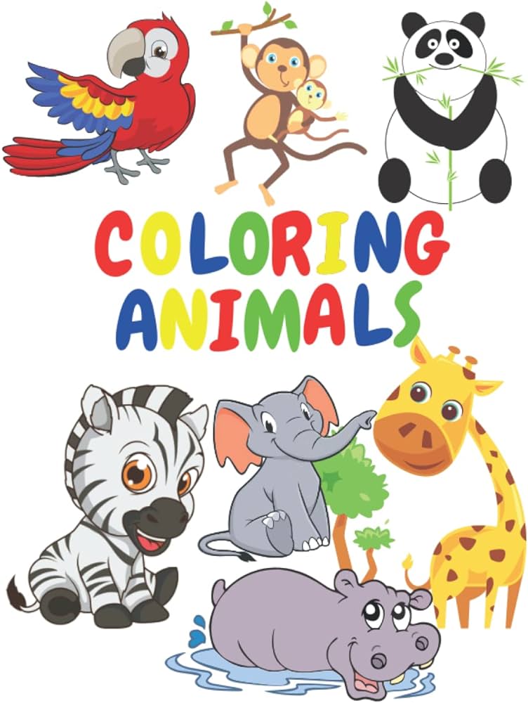 Happy animals coloring book for toddlerskids easy coloring pages for preschool and kindergarten fun coloring pages in cute style for preschool and book for kids inches pages family first