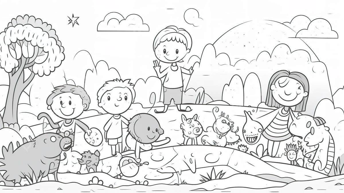 Kid kids and animals coloring page background preschool colouring picture background image and wallpaper for free download