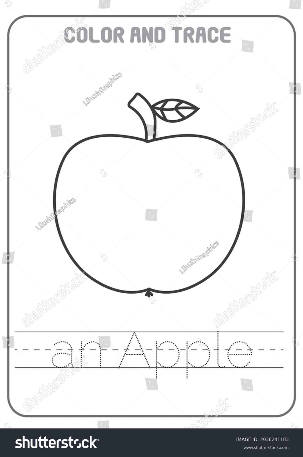 Apple coloring tracing printable child page stock vector royalty free