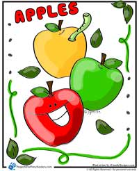A is for happy apple coloring page