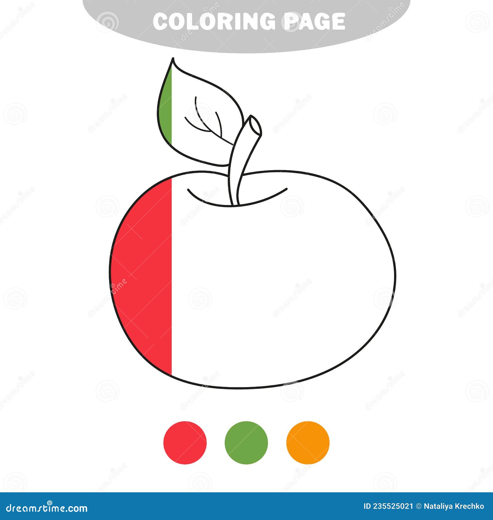 Simple coloring page apple to be colored the coloring book for kids stock vector