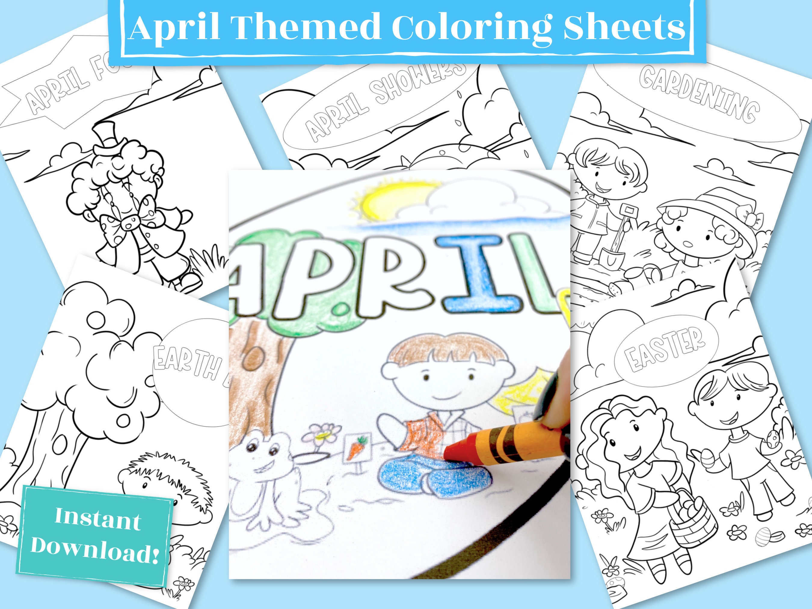 April coloring pages perfect for the preschool classroom spring themes like april fools earth day easter april showers and gardening