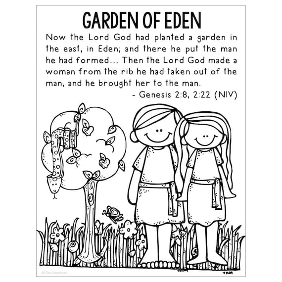Adam and eve bible story coloring page activity sunday school lesson plan bible study unit for kids old testament for kids