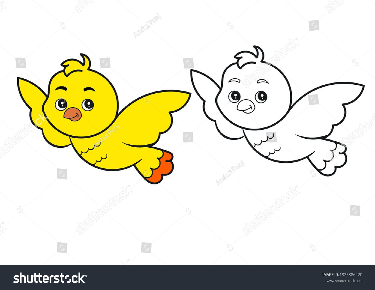 Cute flying bird coloring pages book stock illustration