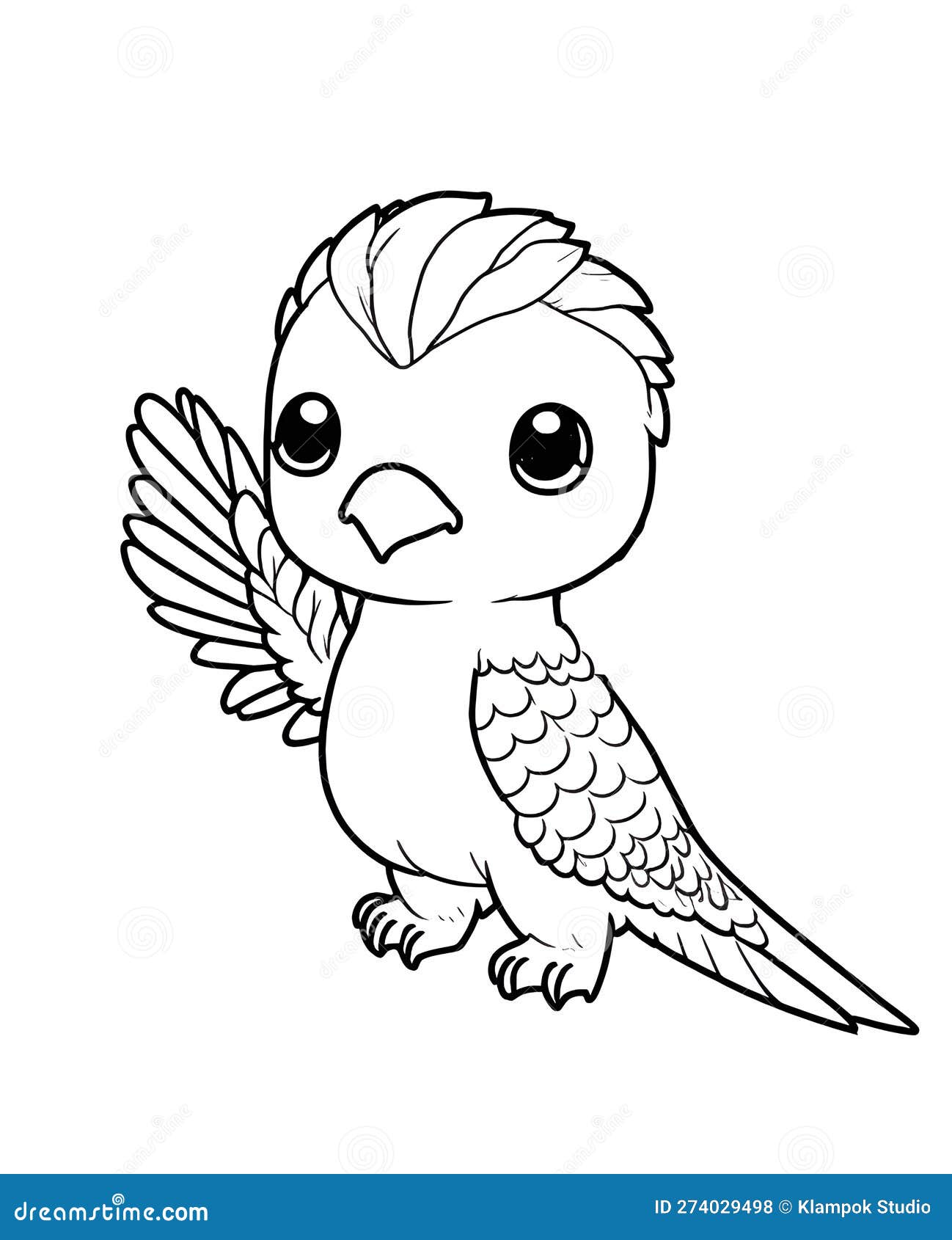 Coloring page kawaii bird for preschool ai generated for elementary school stock illustration