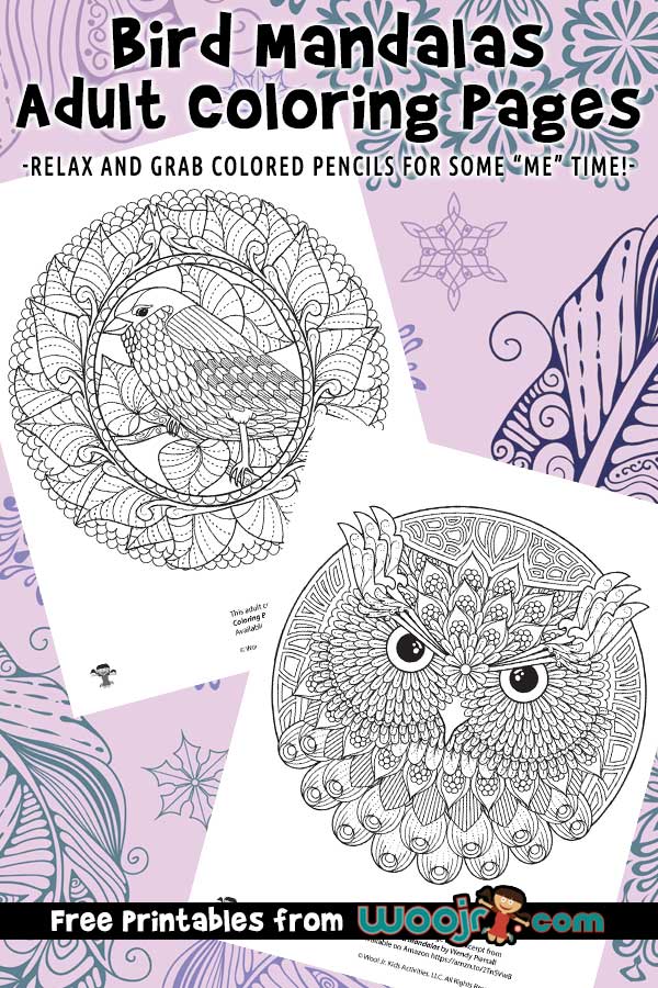 Bird mandalas adult coloring pages woo jr kids activities childrens publishing