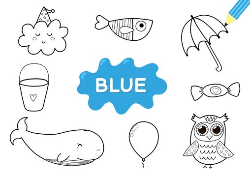 Color the elements in blue coloring page for kids educational material for school and preschool vector illustration vector