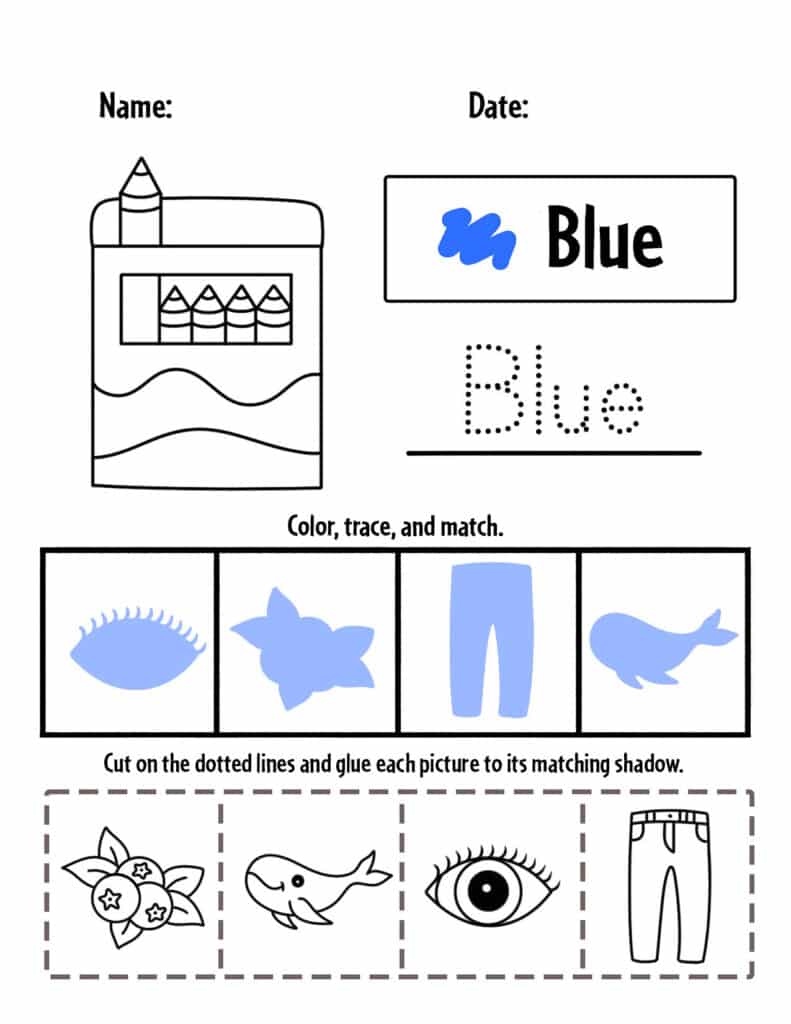 Blue color activities and worksheets for preschool â the hollydog blog