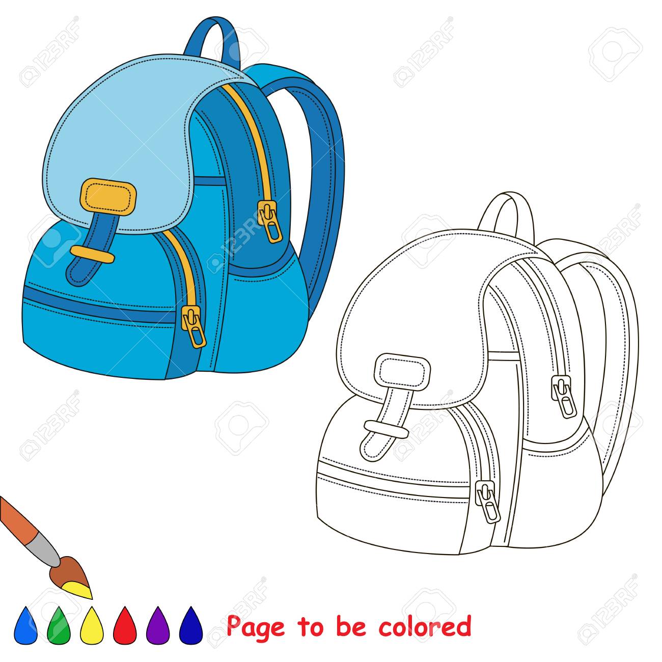 Blue backpack to be colored the coloring book to educate preschool kids with easy kid educational gaming and primary education of simple game level of difficulty royalty free svg cliparts vectors and