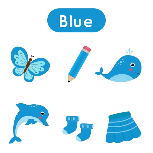 Premium vector blue color worksheet learning basic colors for preschoolers circle all blue objects handwriting practice for kids