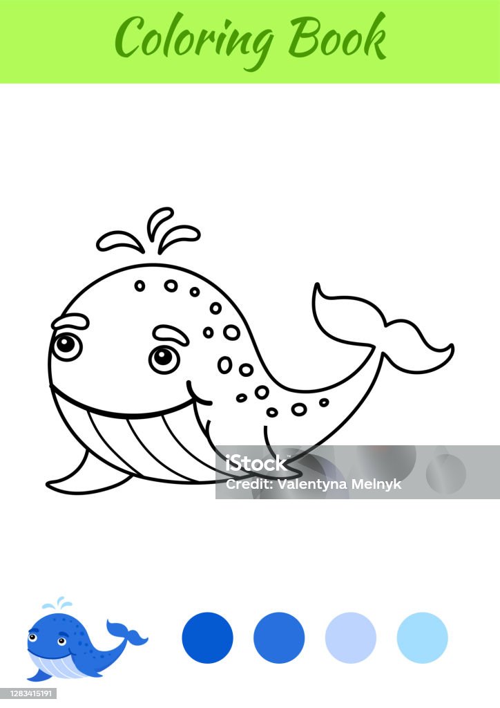Coloring page happy whale coloring book for kids educational activity for preschool years kids and toddlers with cute animal flat cartoon colorful vector illustration stock illustration