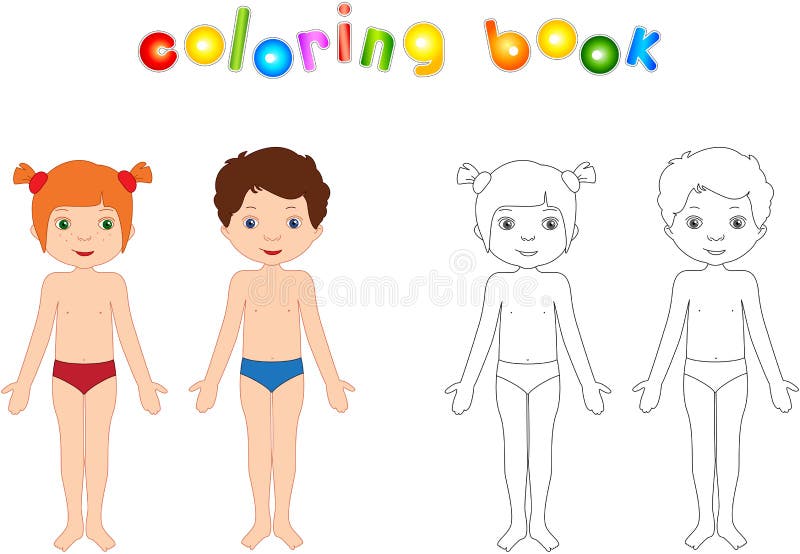 Boy and girl unclothed educational coloring book for kids stock vector