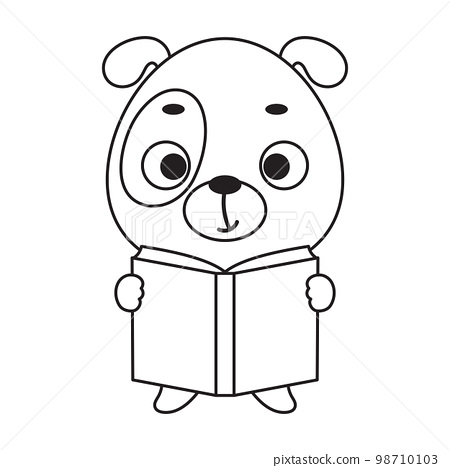 Coloring page cute little dog reads book