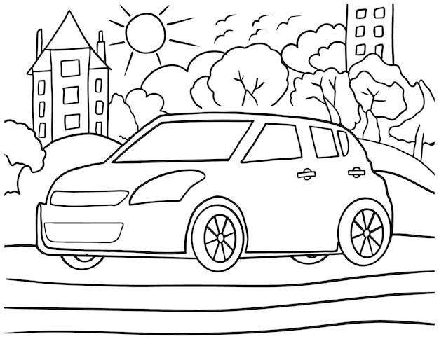 Premium vector car coloring page for kids line art vector blank printable design for children to fill in