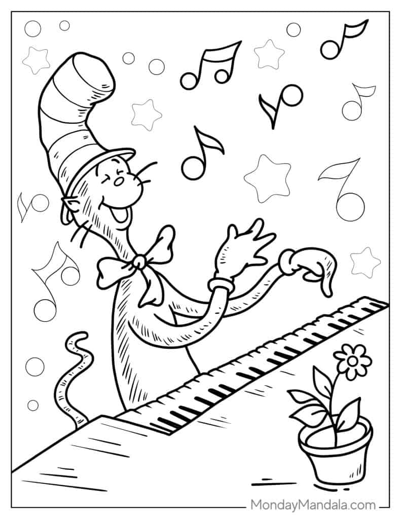 Cat in the hat coloring pages free pdf printables