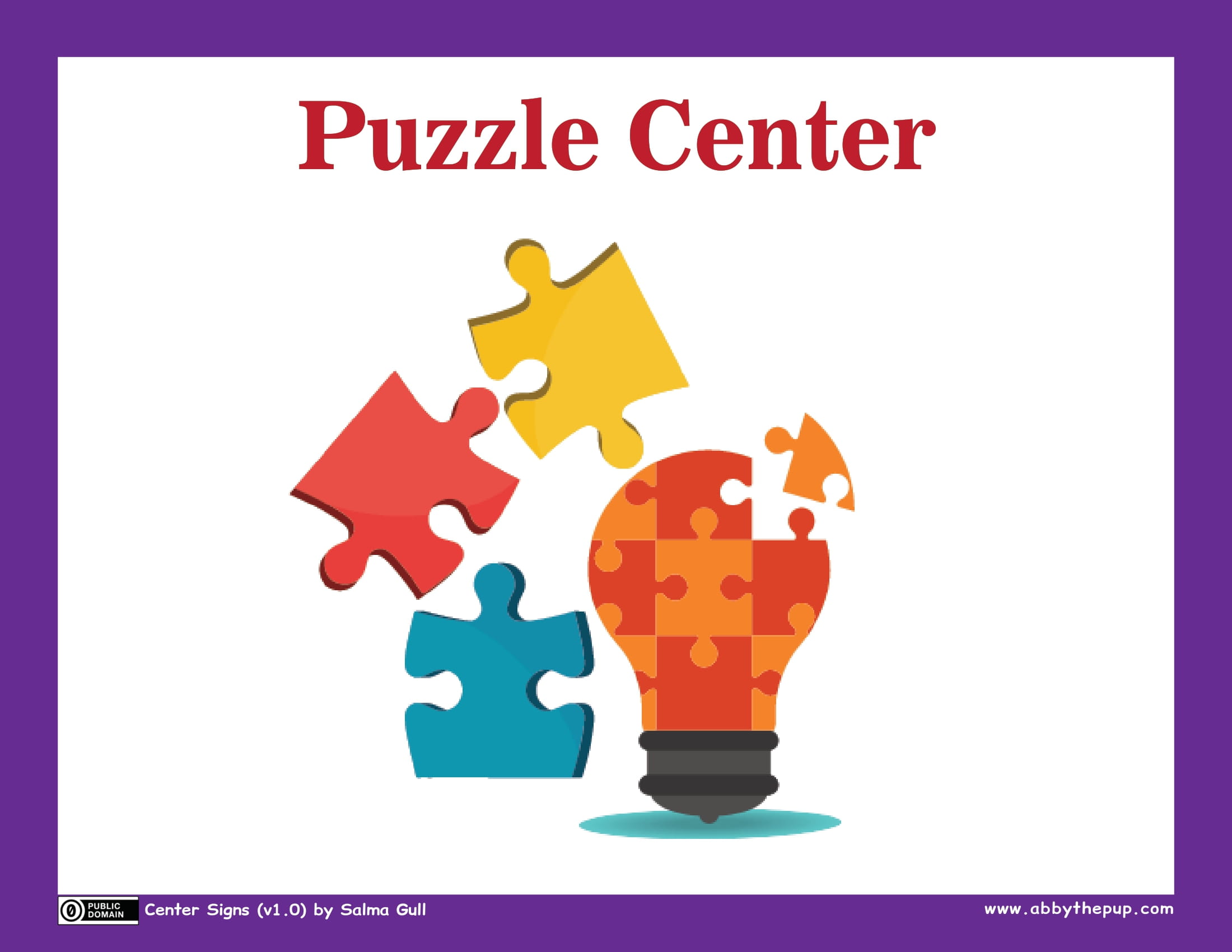 Puzzle center sign free printable papercraft templates