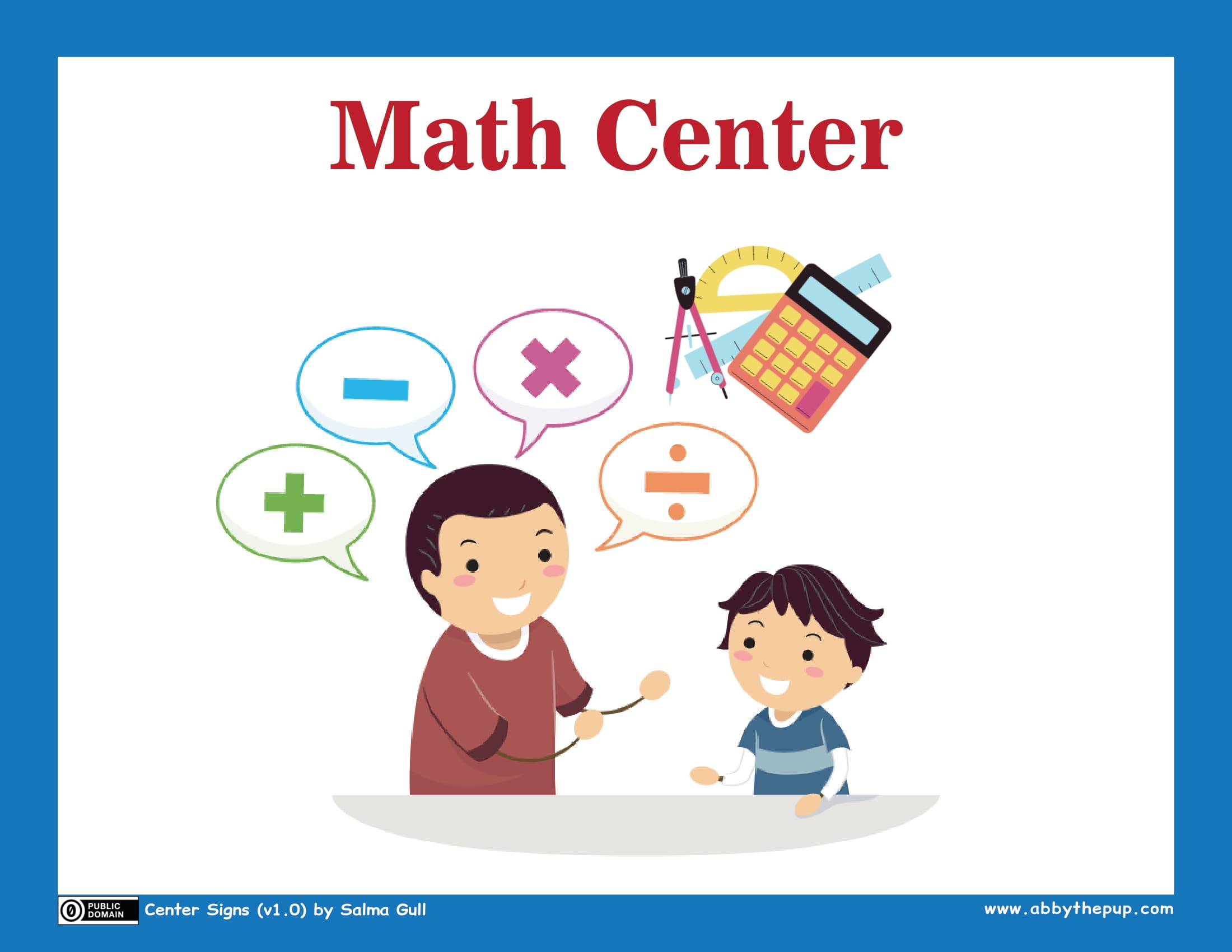 Math center sign free printable papercraft templates