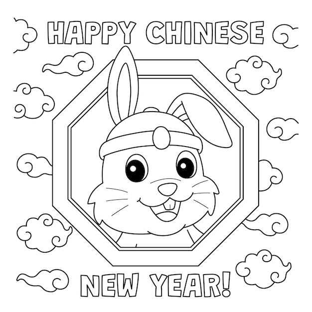 Premium vector happy chinese new year coloring page for kids