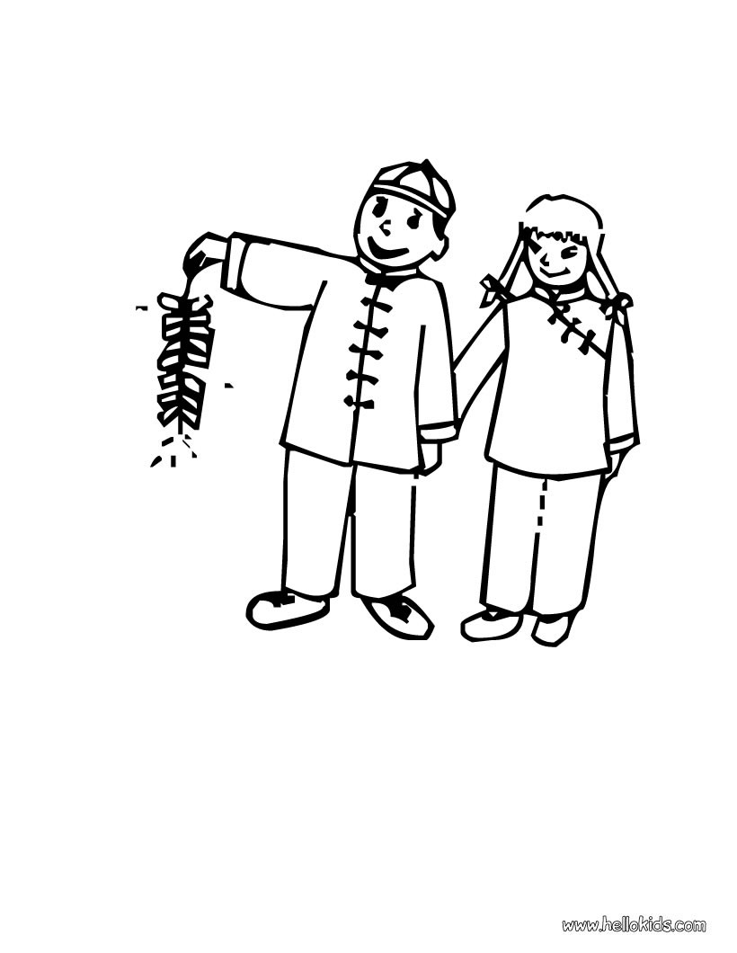Kids celebrate chinese new year coloring pages