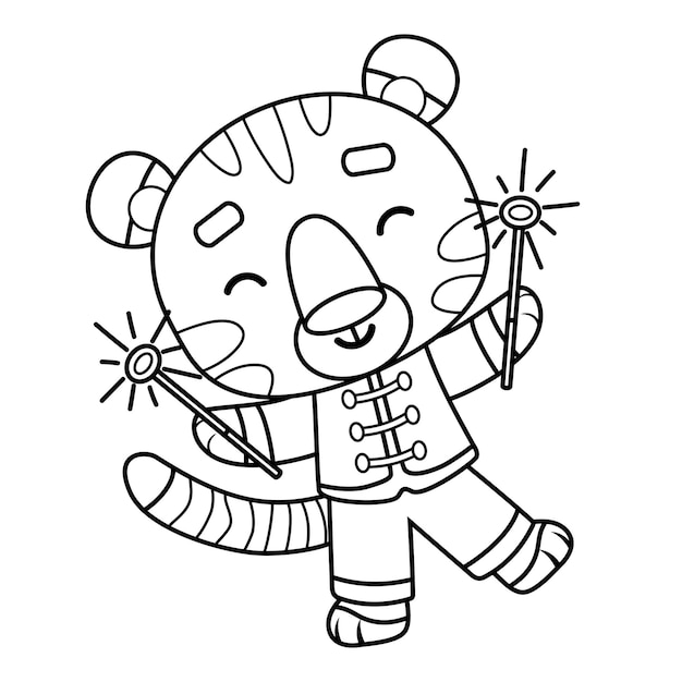 Premium vector coloring book for children chinese new year tiger and sparklers