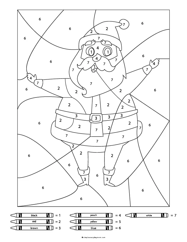 Christmas color by number worksheets for kids