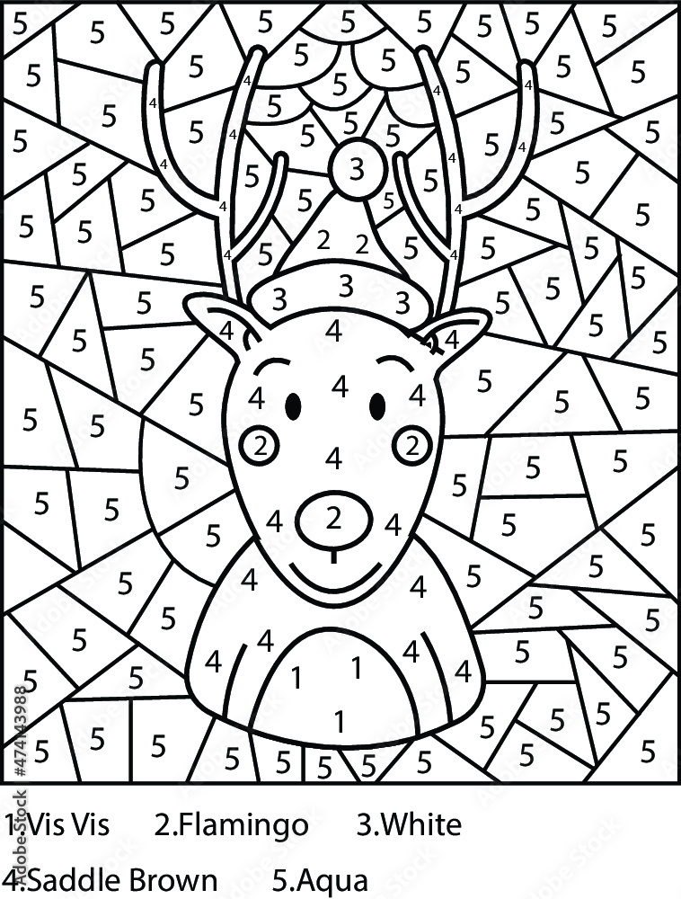 Christmas color by number colour by number for kids and teens coloring page vector