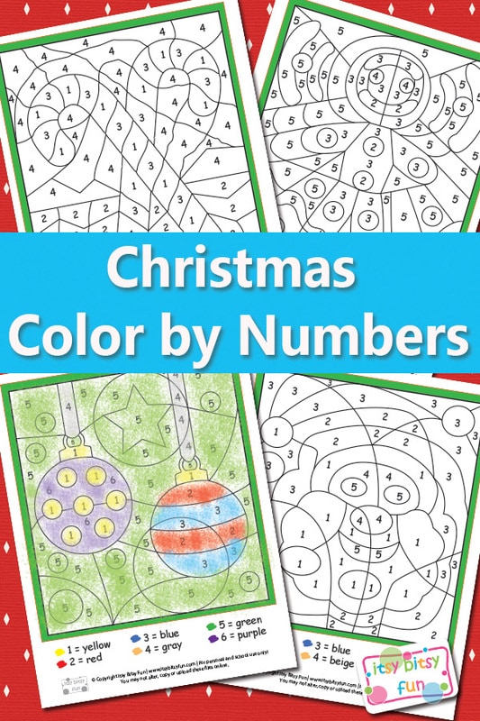 Christmas color by numbers worksheets